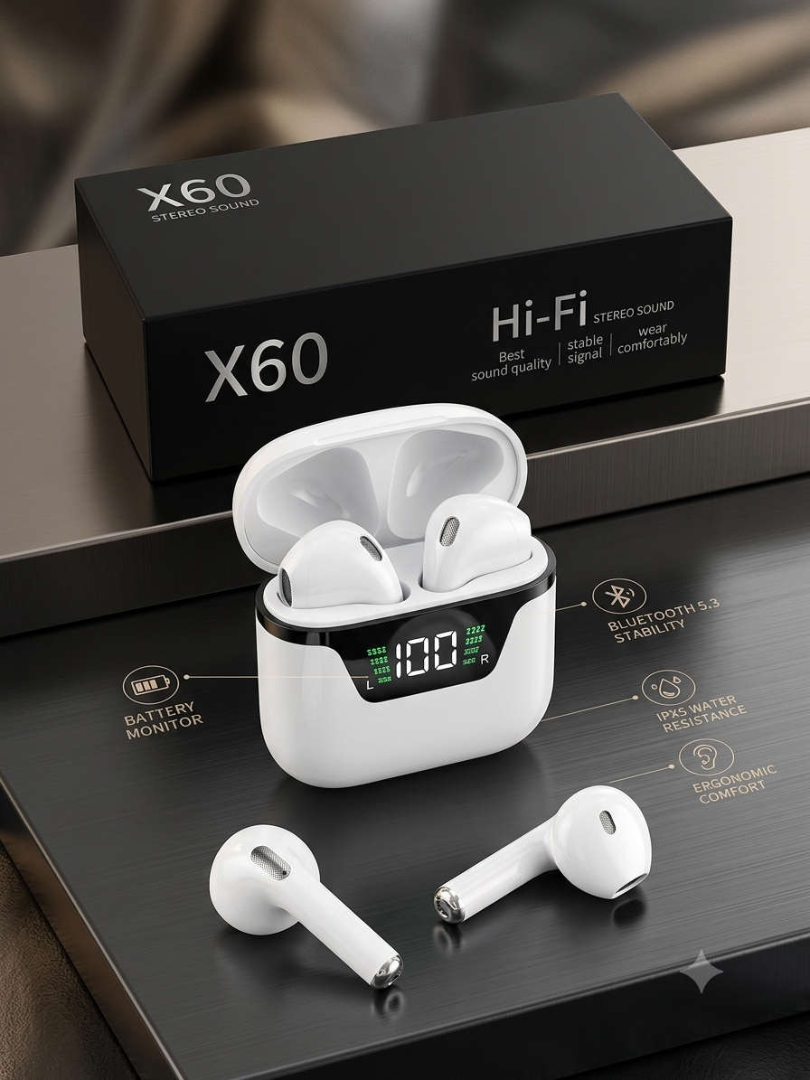 ​X60 Hi-Fi Wireless Stereo Earbuds with Digital LED Display