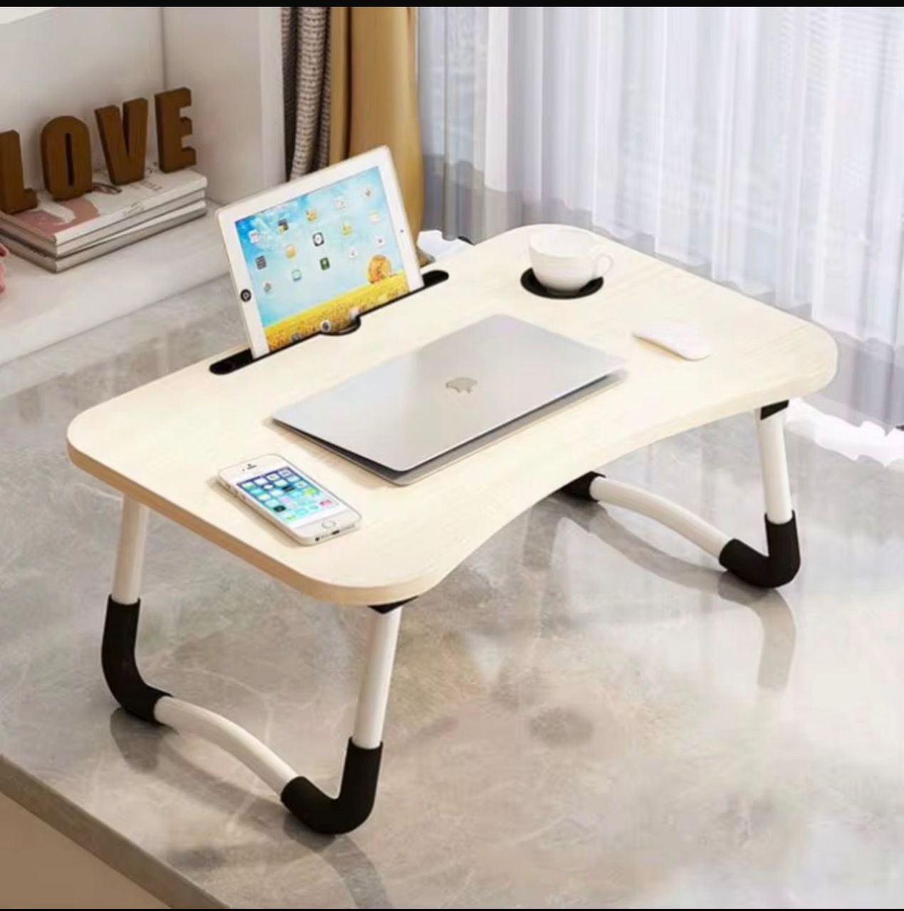 ergoflow portable laptop desk with integrated cup holder