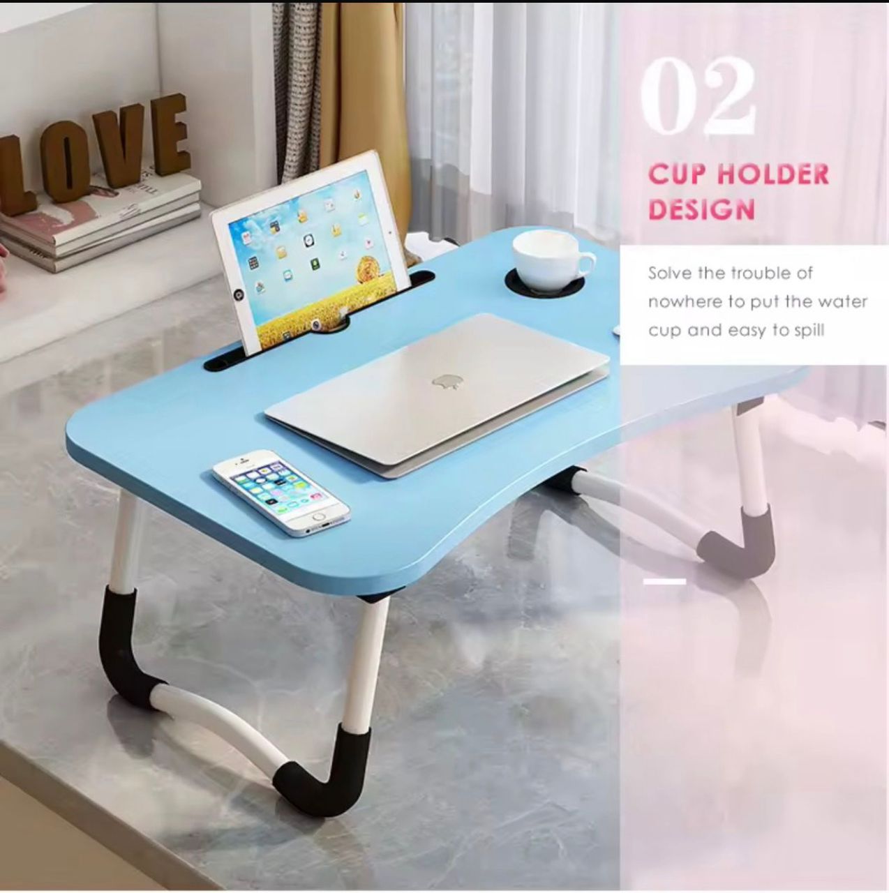 ​ErgoFlow Portable Laptop Desk with Integrated Cup Holder