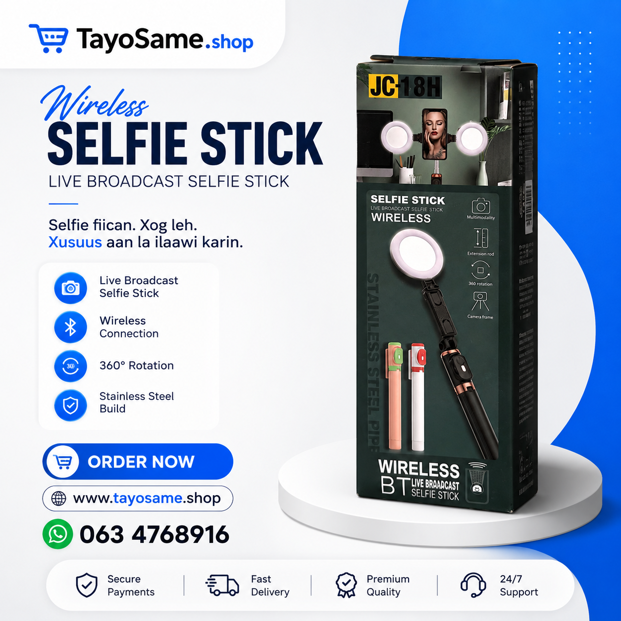 jc 18h wireless multi functional selfie stick with fill light